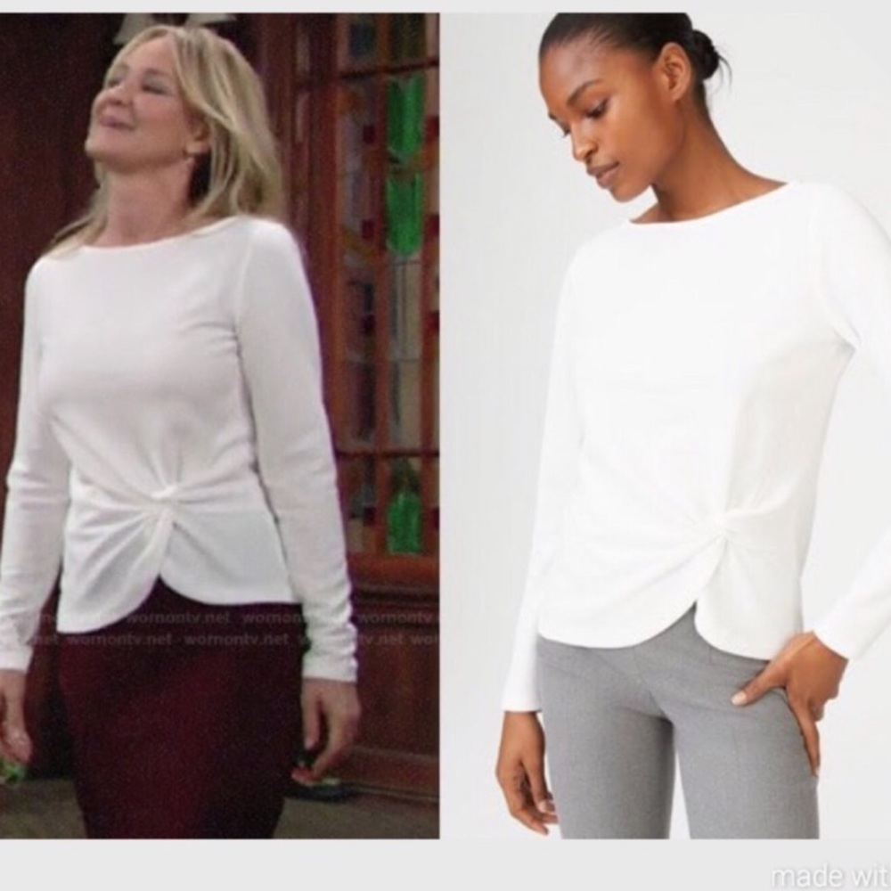 Club Monaco White Ribbed Knotted Front Long Sleeve Top Size Extra Small